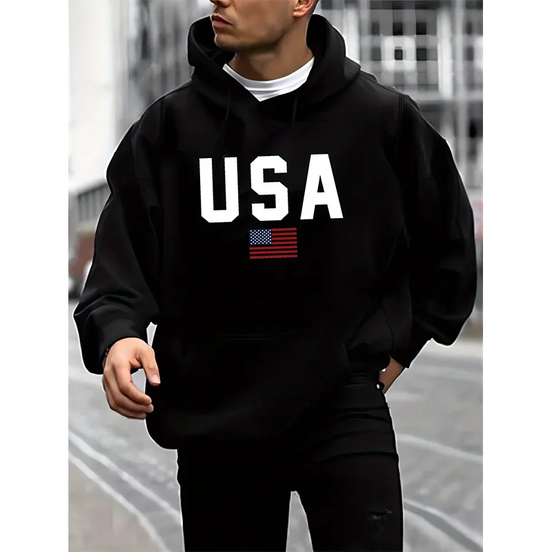 New American Flag USA Print Hoodie Men Woman Round Neck Hoodies Hooded Sweatshirts Harajuku Pullovers Tracksuit Unisex Clothing