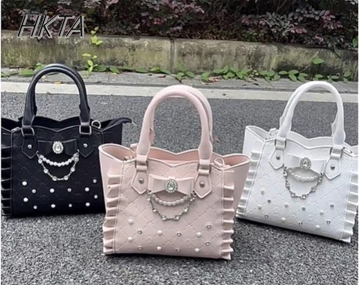 

Summer New Cute Handbag Pearl Rhinestone Messenger Bag Bow Shoulder Bag Women Backpack Japanese Mines Sweet Pu Tote Bag Girl