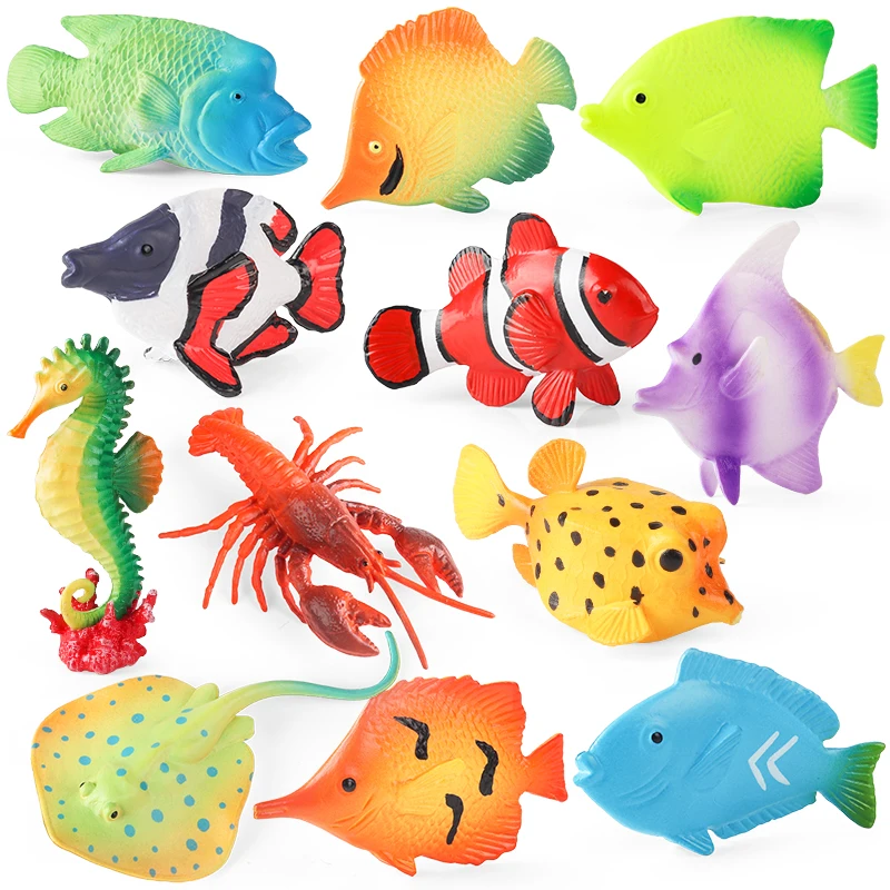 Oenux Sea Life Animali Set Megalodon Delfino Raggi Pesce tropicale Balena Squalo Modello Action Figures Educazione in miniatura Giocattoli per bambini