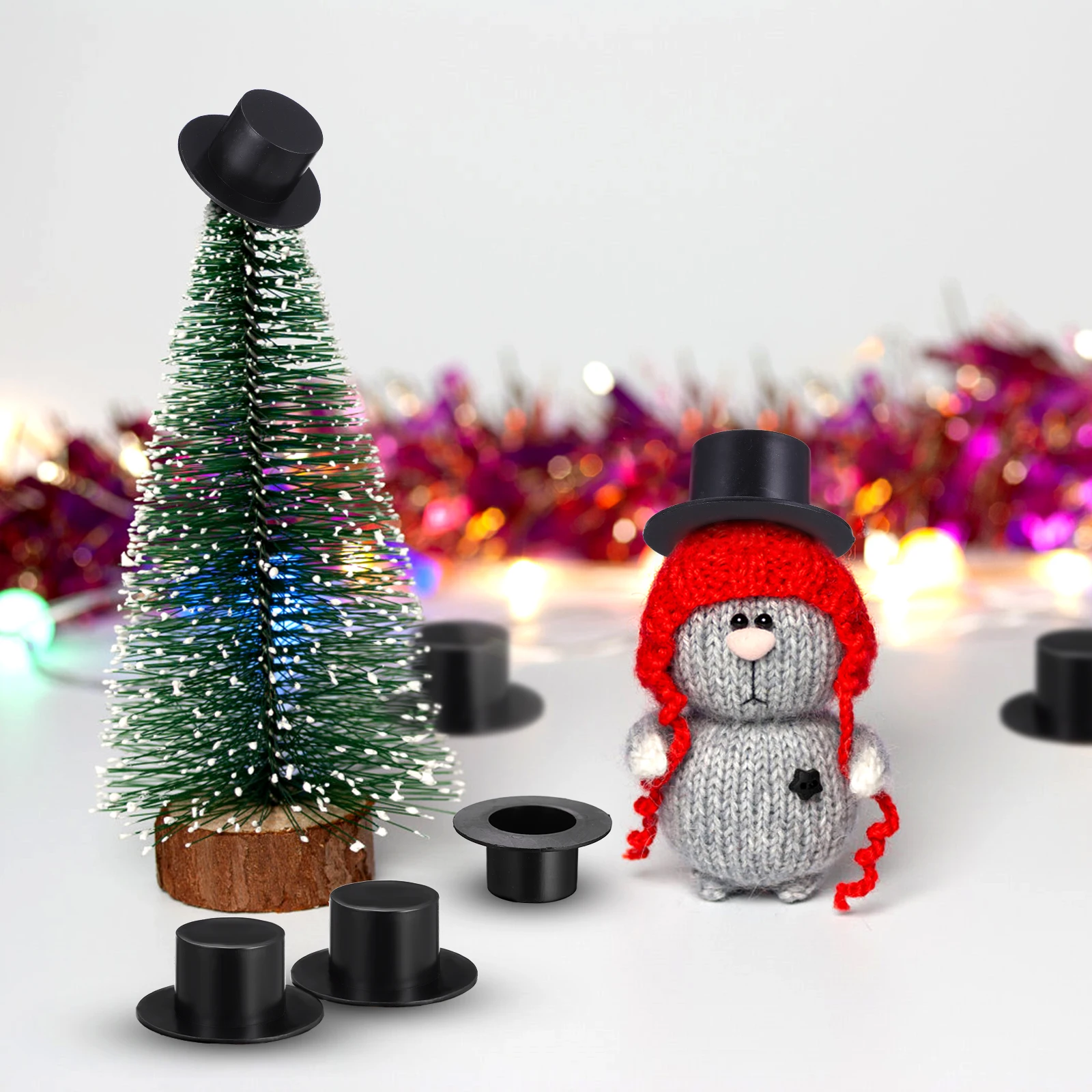 

50 Pcs Hat Plastic Craft Tiny Hats for Toys Party Supplies Black Christmas Plastic Mini Hat Decor DIY Projects