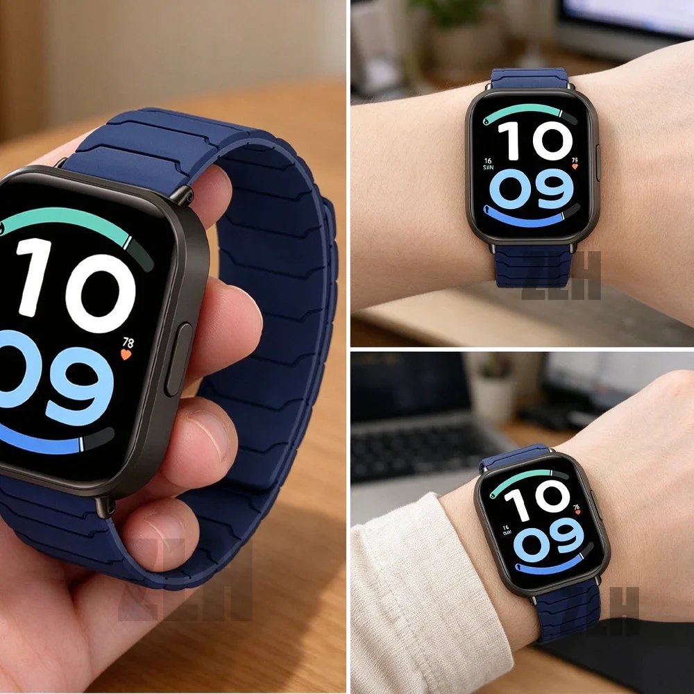 Magnetic Silicone Strap for Redmi Watch 6 Active-Lite/6-5-4 Breathable Wristband for Xiaomi Mi Band 10 Pro/9 Pro/8 Pro Bracelet