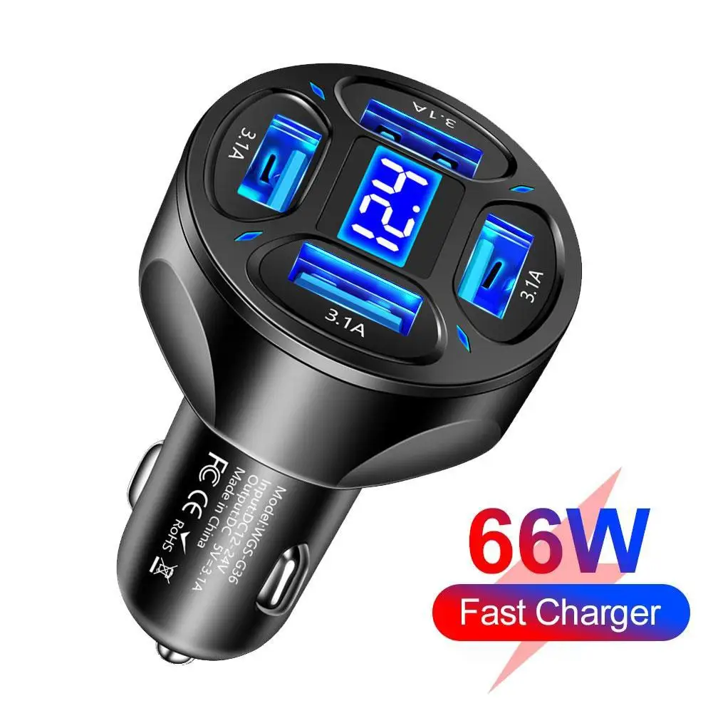 

4 Ports USB Car Charger Phone Charger Adapter Digital Charging 4 In Devices 1 Charger Display Car Fast Car S7H0