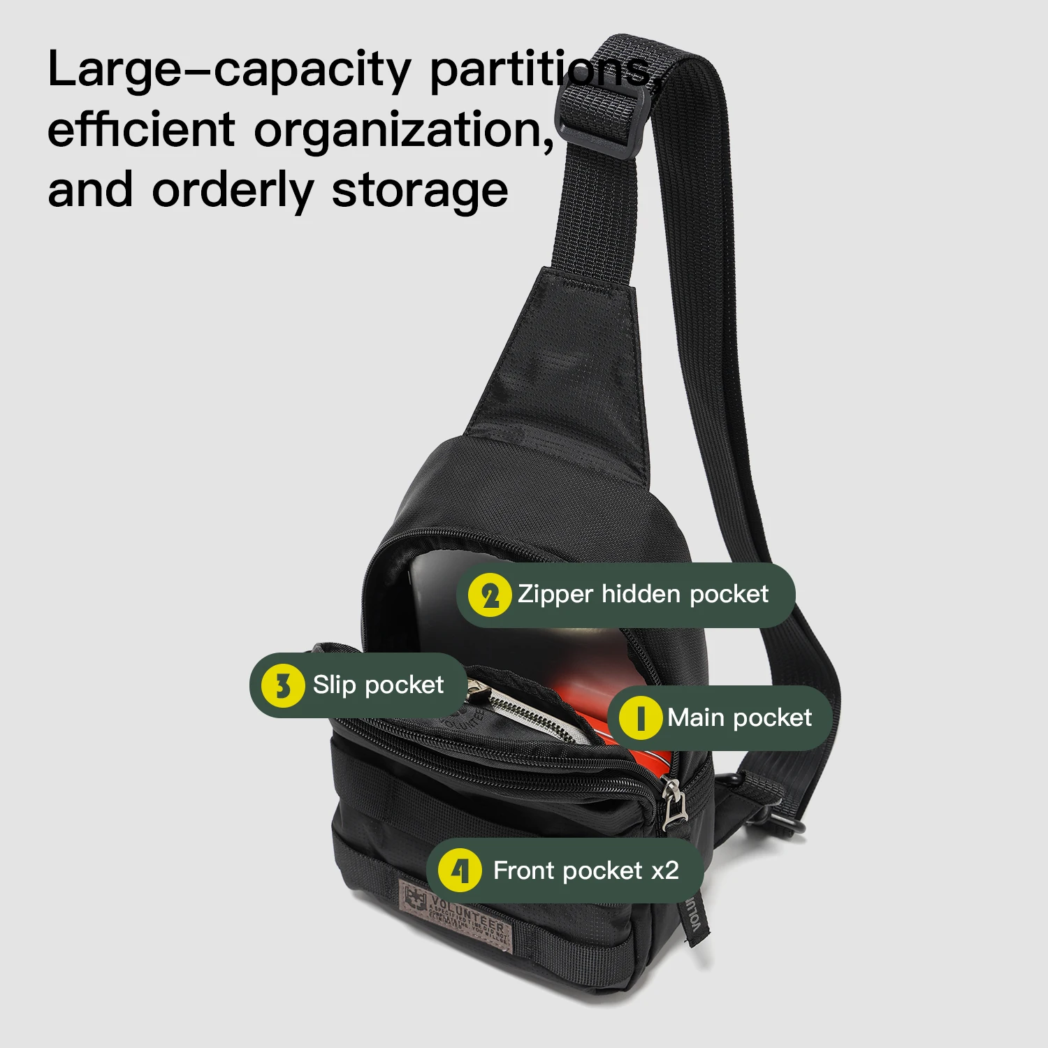 Volunteer Oxford Cloth Chest Sling Bag for Men Casual Multifinonal Outdoor Travel Running Mens Crossbody Shoulder Bags 1829-14