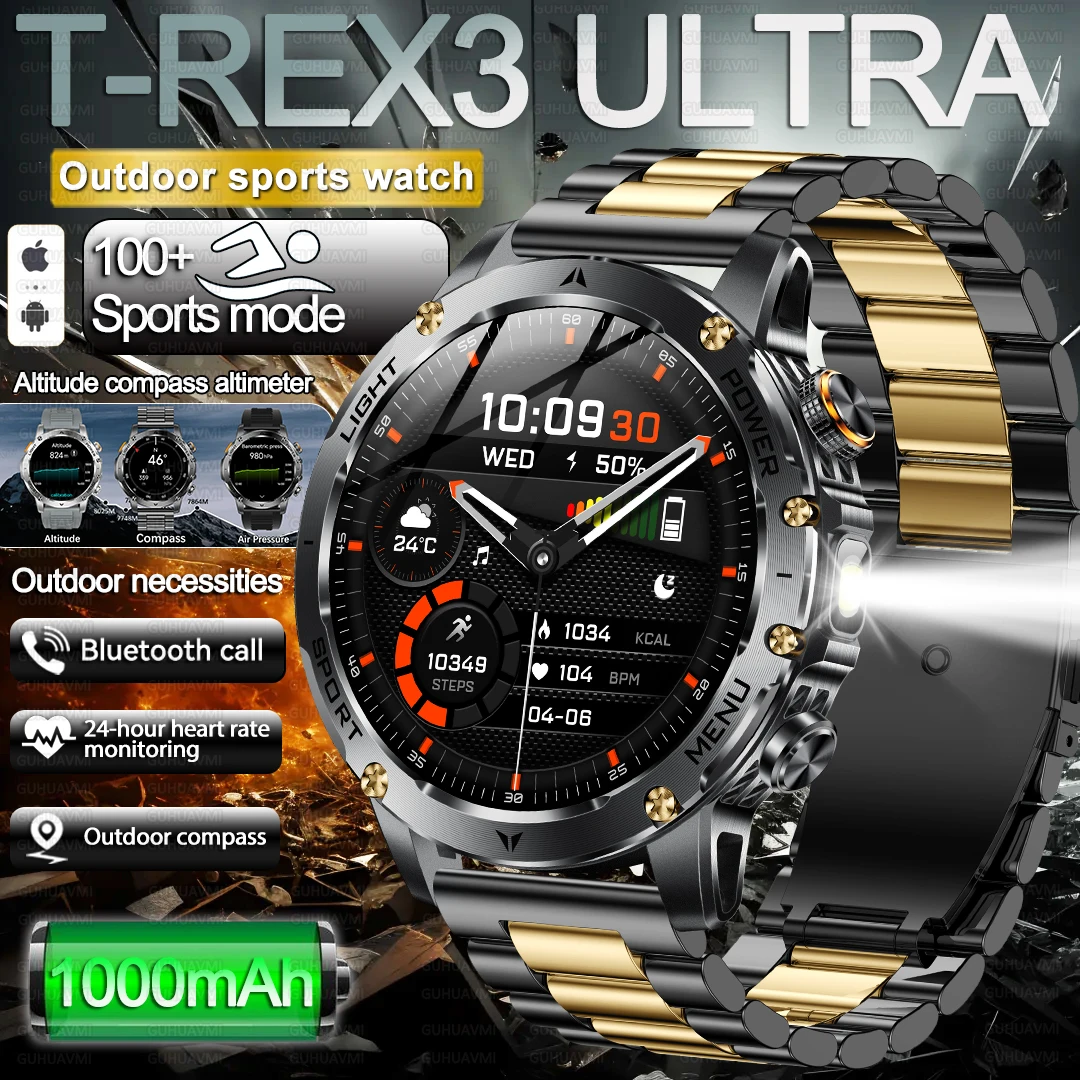 New T-REX3 Ultra Military 1.7 inches Smart Watch Men Sport Fitness Tracker 1000mAh Battery IP69K Waterproof HD Call Bracelet Men