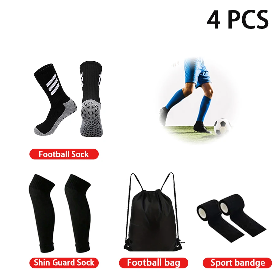 

4 Pieces Men Women Sports Anti Slip Football socks Sports Sock Covers Drawstring Football Bags Bandages