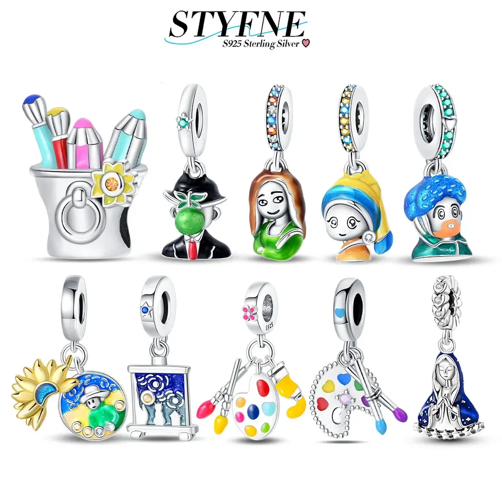 

Sterling Silver 925 Famous Painting Series Girl Wearing Pearl Earrings Fit Brand Bracelet for Women Diy Bracelet Jewelry Making