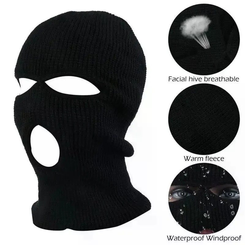 1Pcs Outdoor Cycling Windproof Full Face Knit Hats Knitted 3 Holes Ski Mask Men Warm Wool Balaclava Winter Hats