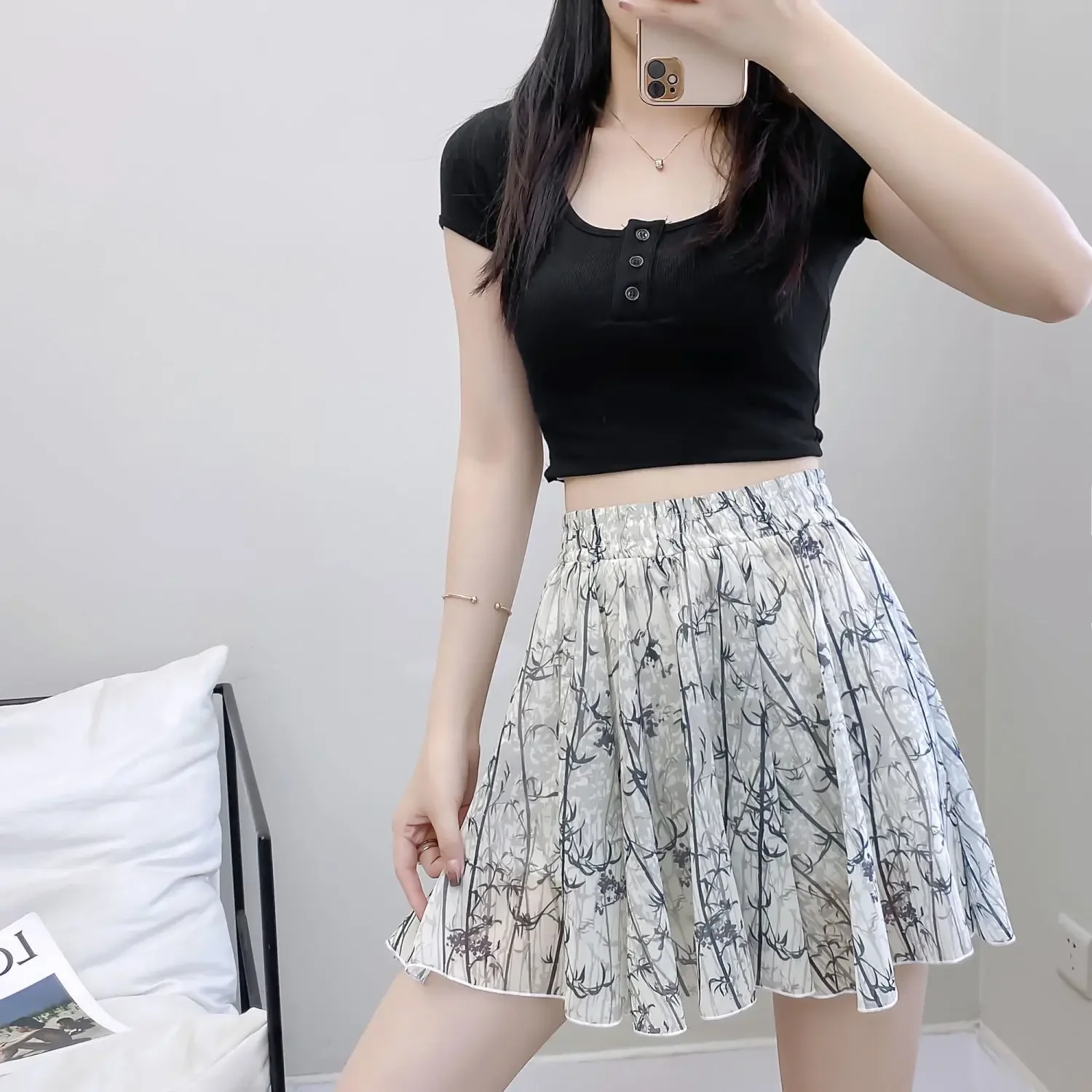 Jupe courte en mousseline de soie pour femmes, Chorts floraux, tendance 2025, vêtements, mode coréenne, Streetwear, Vintage, élégant, Y2k