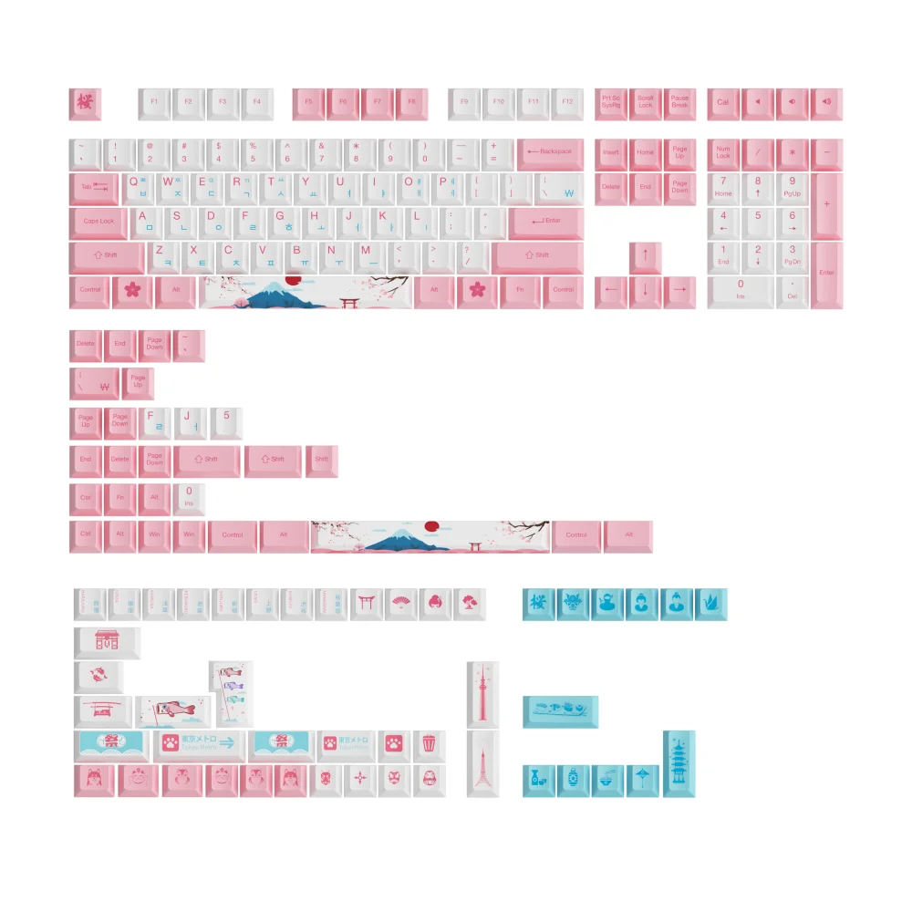 Akko World Tour Tokyo R2 185-toetsen PBT Cherry Keycap Set Dye-sublimatie Mechanisch speltoetsenbord Keycaps voor MX Switch Russisch