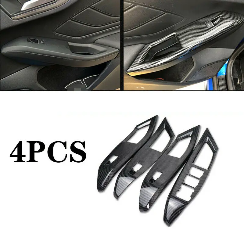 4 Pcs Black/Silver ABS Car Interior Window Lift Control Switch Panel Cover Carbon Fiber Pattern Trim For Ford Focus MK4 2019