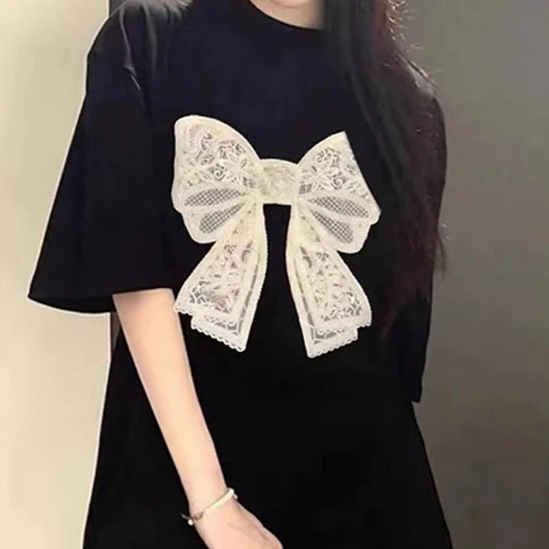 Summer Chic Sweet Kawaii Bow Women Tees Casual All Match t-shirt allentata Streetwear giapponese O Neck magliette Y2k estetica