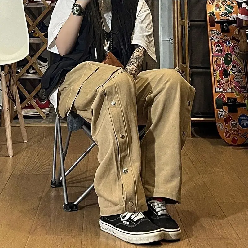 

Fashionable Korean style gothic buttoned overalls pants men summer Harajuku street y2k hip hop casual retro sports pants