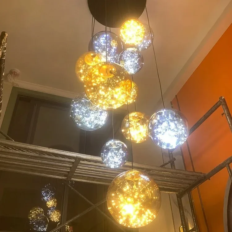 Chandelier duplex floor hotel headlights creative Nordic villa rotating loft lights Internet celebrity chandelier