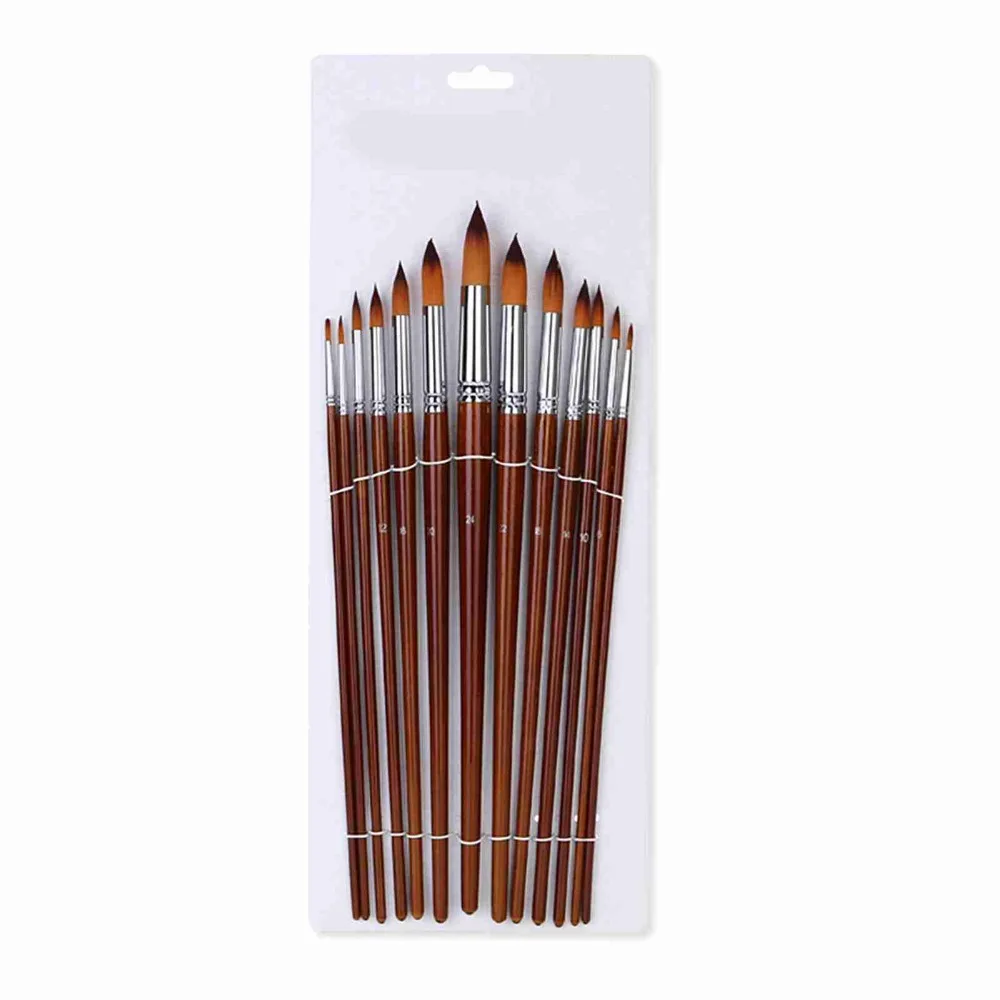 All Purpose Wooden Paint Brushes Set Synthetic Hair Round Tip Art Paint Brushes Multi-purpose Watercolor Brushes Painting