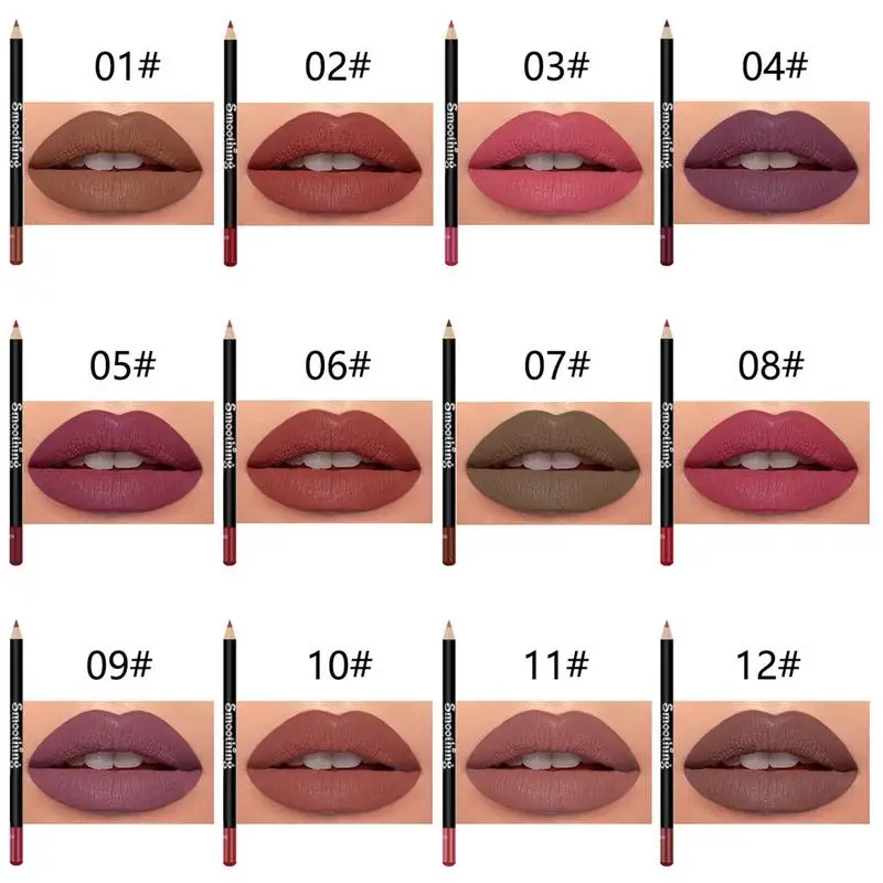 คริสต์มาส Lip Liner Set Matte Lip Liner Lipliners ดินสอ 12 สีแต่งหน้าดินสอยาวนาน Lip Pencil Liner กันน้ํา