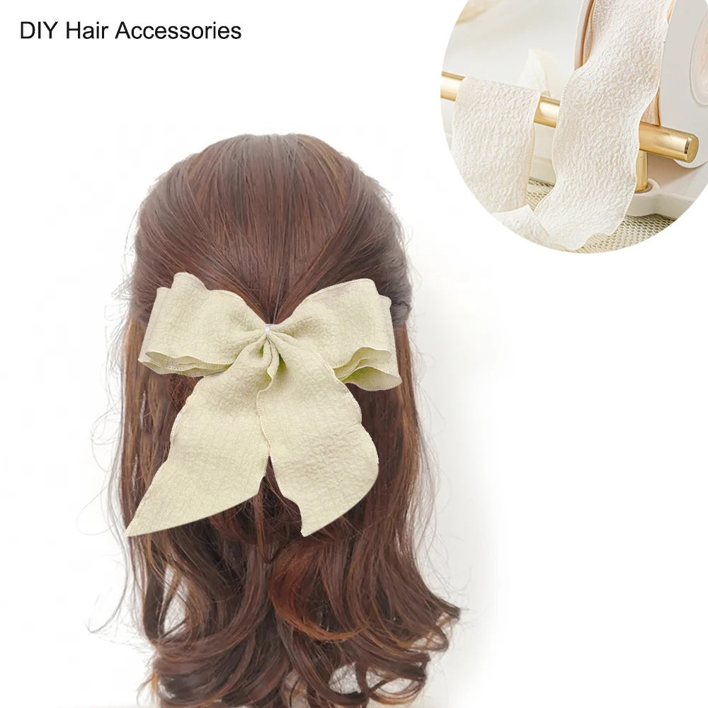 1roll 9M Fishtail Yarn Ribbons Wave Edge Pleated Chiffon Ribbon Gifts Packaging Material Wedding Birthday Party Flower DIY Decor