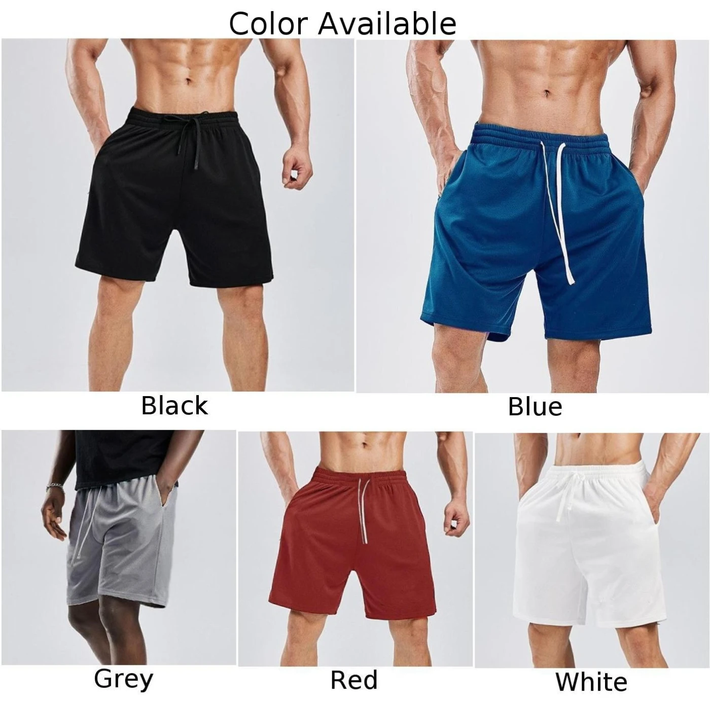 กางเกงผู้ชาย กางเกงขาสั้น ชายหาด สีขาว สีดำ สีน้ำเงิน เพาะกาย แฟชั่น ตาข่าย แห้งเร็ว เซ็กซี่ ขาสั้น ยืดเล็กน้อย สีทึบ