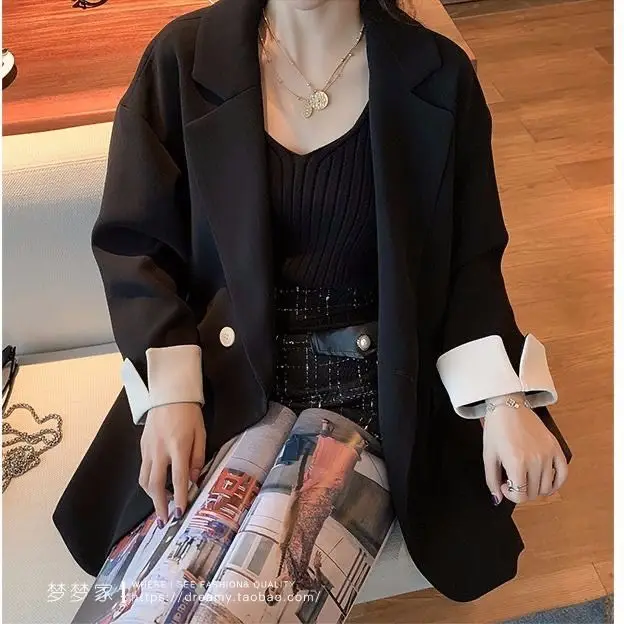 Rosa coreano pequeno terno estudante casaco feminino duplo breasted solto casual chique terno primavera e outono 2022 nova mulher blazer