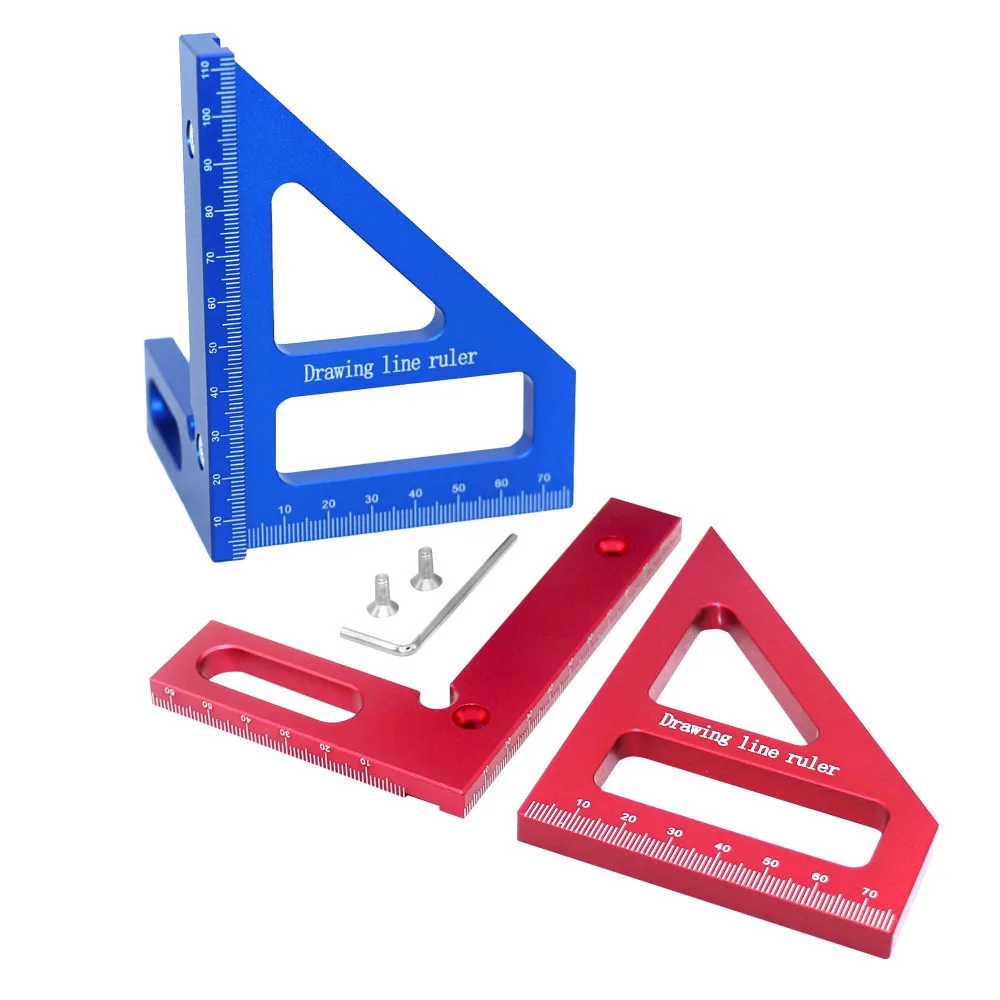 3D Multi Angle Aluminum Alloy Red Miter Triangle Ruler 45°/90° Woodworking Square Protractor Layout Measuring Tools