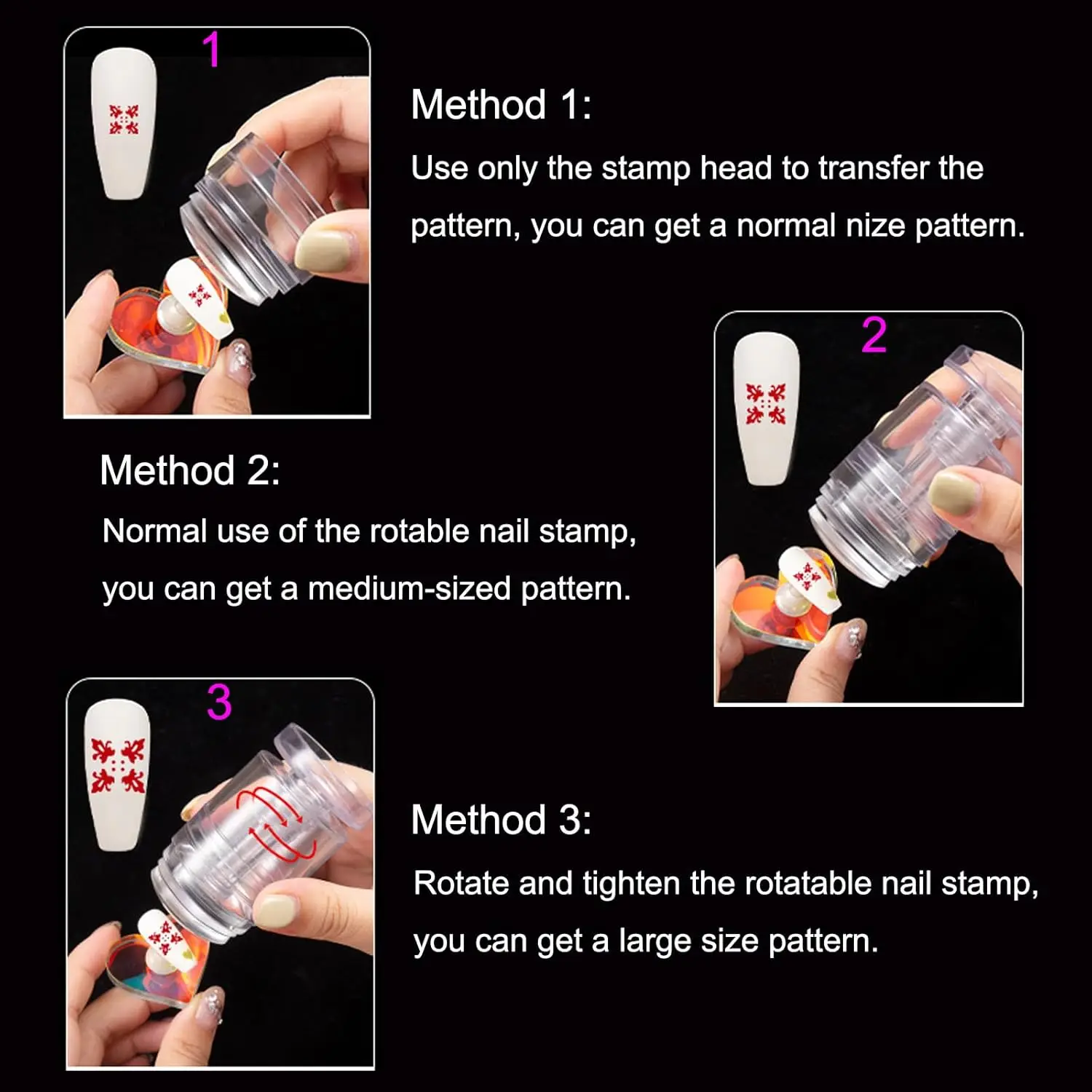 2 uds/kit giratorio ajustable patrón tamaño uñas arte sello con raspador transparente silicona impresión de uñas DIY herramienta de transferencia de uñas