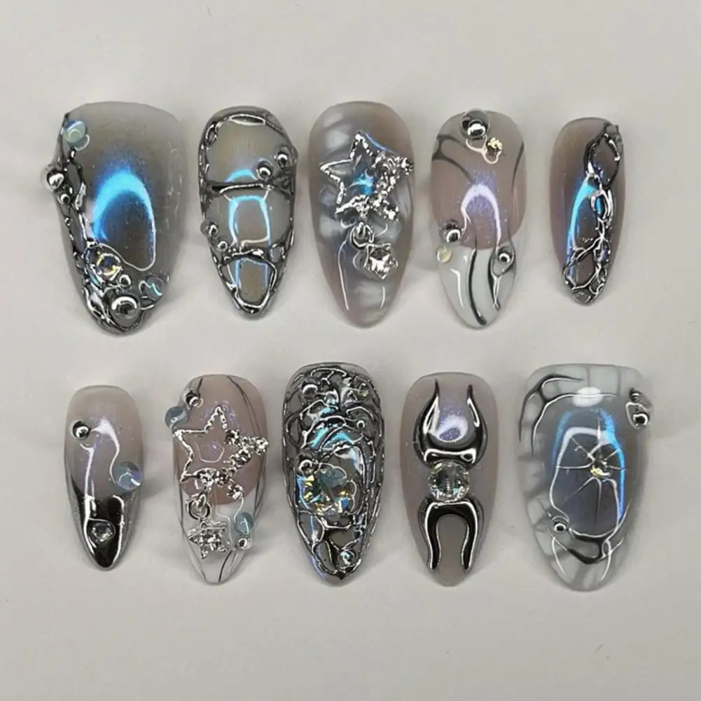 

24Pcs 3D Charm Press on Nails Women Rhinestone Almond Stick-on Fake Nails Full Cover Glue on False Nails DIY Manicure Supplies