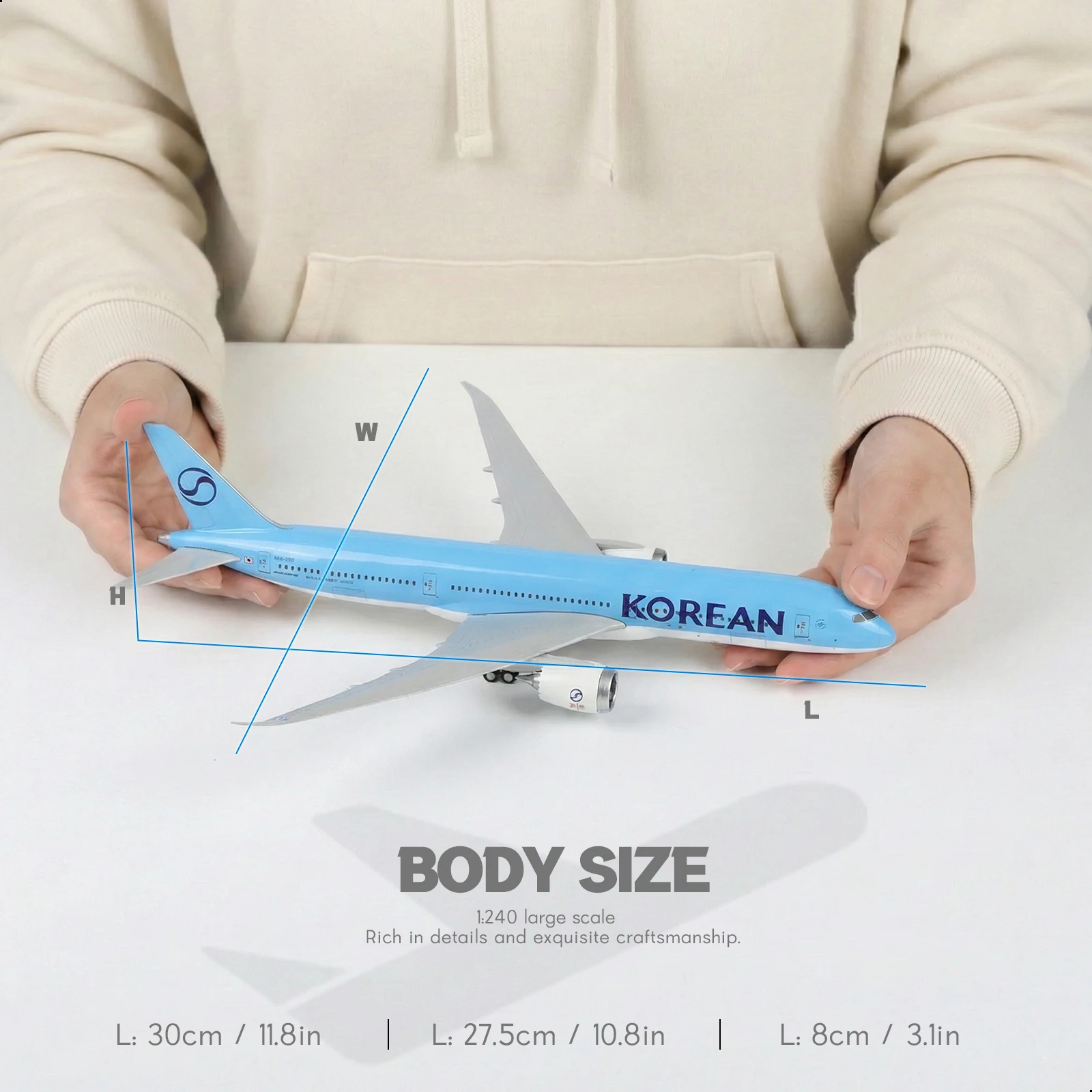 1:240 Boeing 787 Aircraft Model Korean Stand & Wheel Collectible Display Decor Aviation Enthusiast Men Christmas Birthday Gift