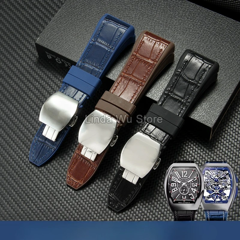For FM Franck Muller V45 Special Genuine Leather Silicone Watch Strap 28mm Menwaterproof Durable Replacement Watchband