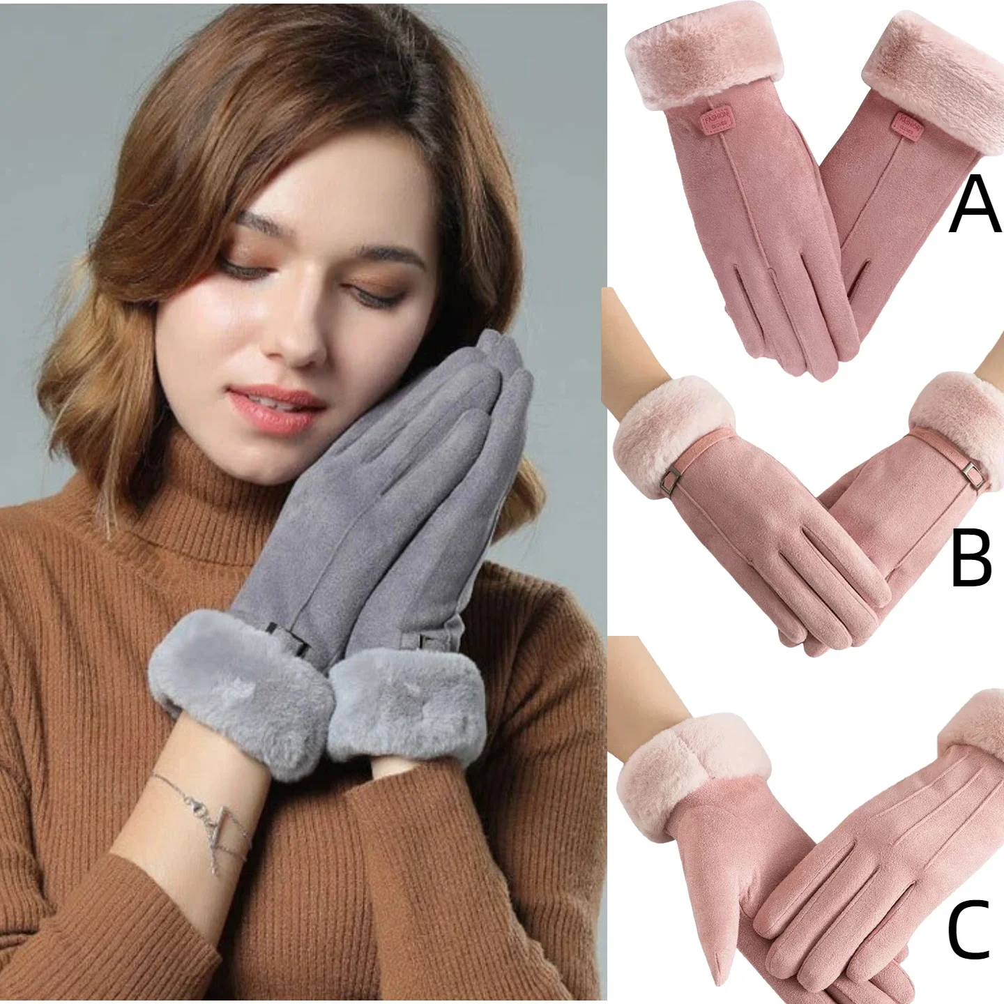 3 arten Frauen Winter Dicke Plüsch Handschuhe Warme Wildleder Outdoor Guantes Dame Touchscreen Fahren Handschuhe Sport Radfahren Mitt