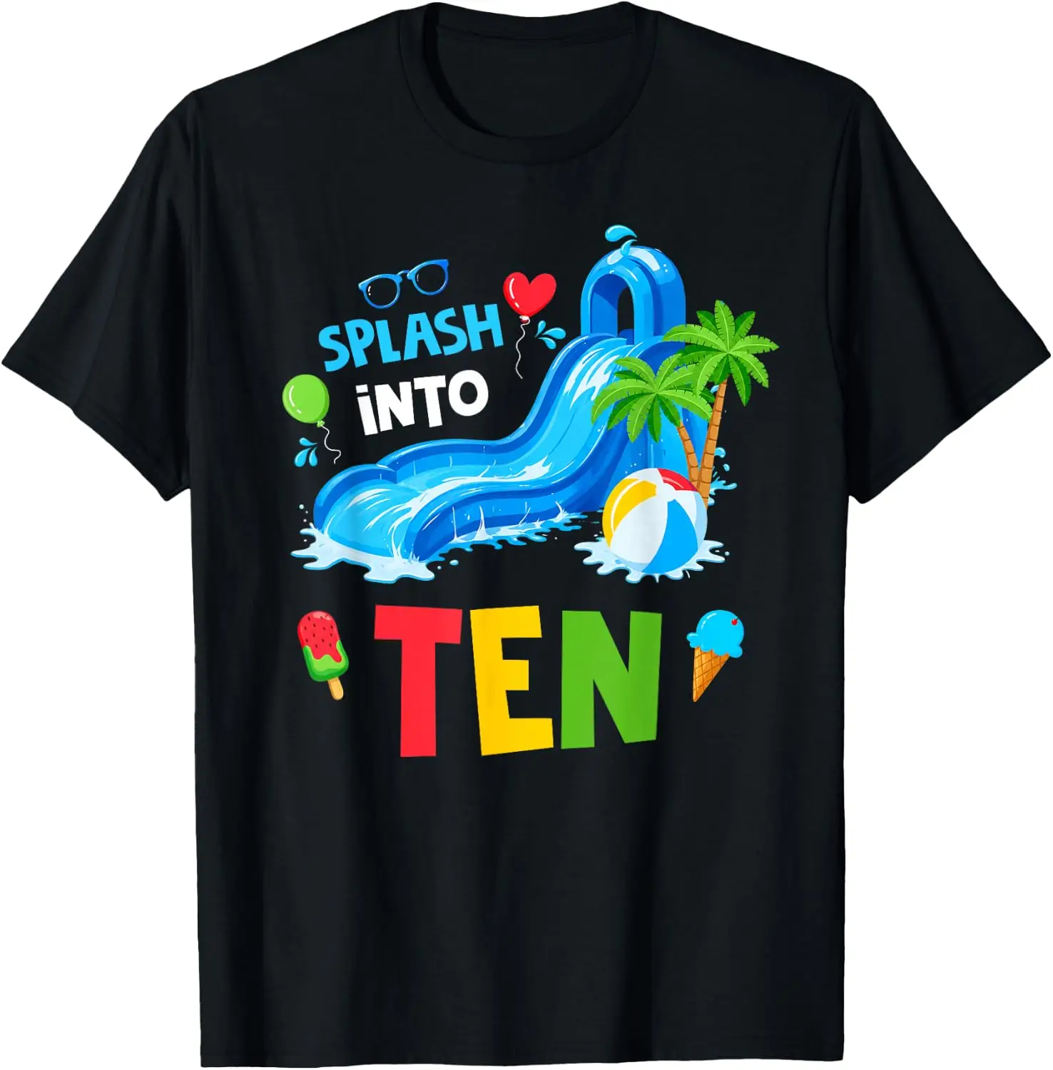 Splash Into Ten Summer Birthday Swimming Pool Party T-Shirt 100% Cotton Trendy Y2K Short-Sleeve Tee-Soft, Quick-Drying,