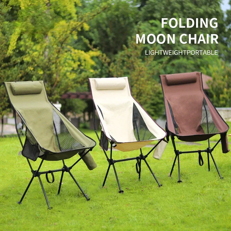 Portable Camping Chair, Lightweight Foldable Moon Chair, Compact Beach Chair with Storage Bag for Outdoor Travel, Beach, Picnic