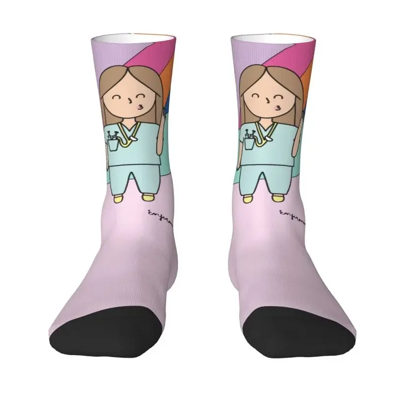 Cartoon Doctor Nurse Printed Dress Socks for Men Women Warm Funny Novelty Crew Socks