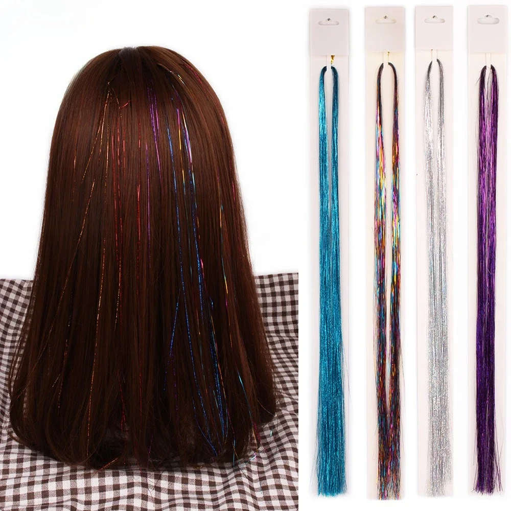 Fairy Hair Tinsel Strands Glitter Sparkle Hair Streaks Shiny Synthetic Hair Extensions For Party Cosplay Daily Hair Decor