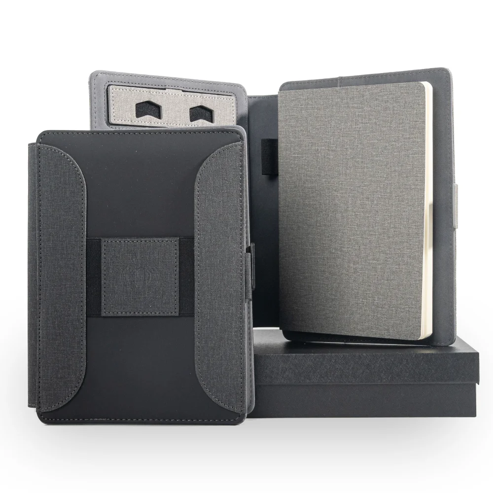 

Wireless Charging Business Folder Notebook with Phone Stand and Clock, A5 Planner Organizer for Office Men