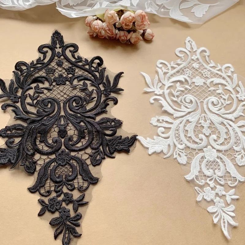 1 Pcs of Black White Embroidered Water-Soluble Patches DIY Decorative Clothing Flower Cloth Patch 21*36CM