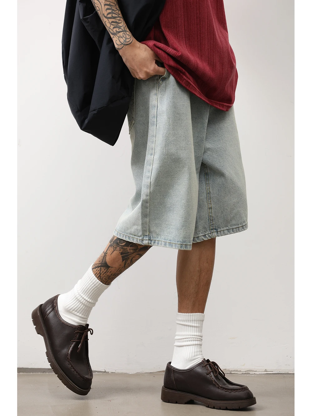 

LH Store Japanese Style Blue Straight Leg Men's Short Jeans Summer New Trendy Loose American Five-Point Pants Casual Cotton B...