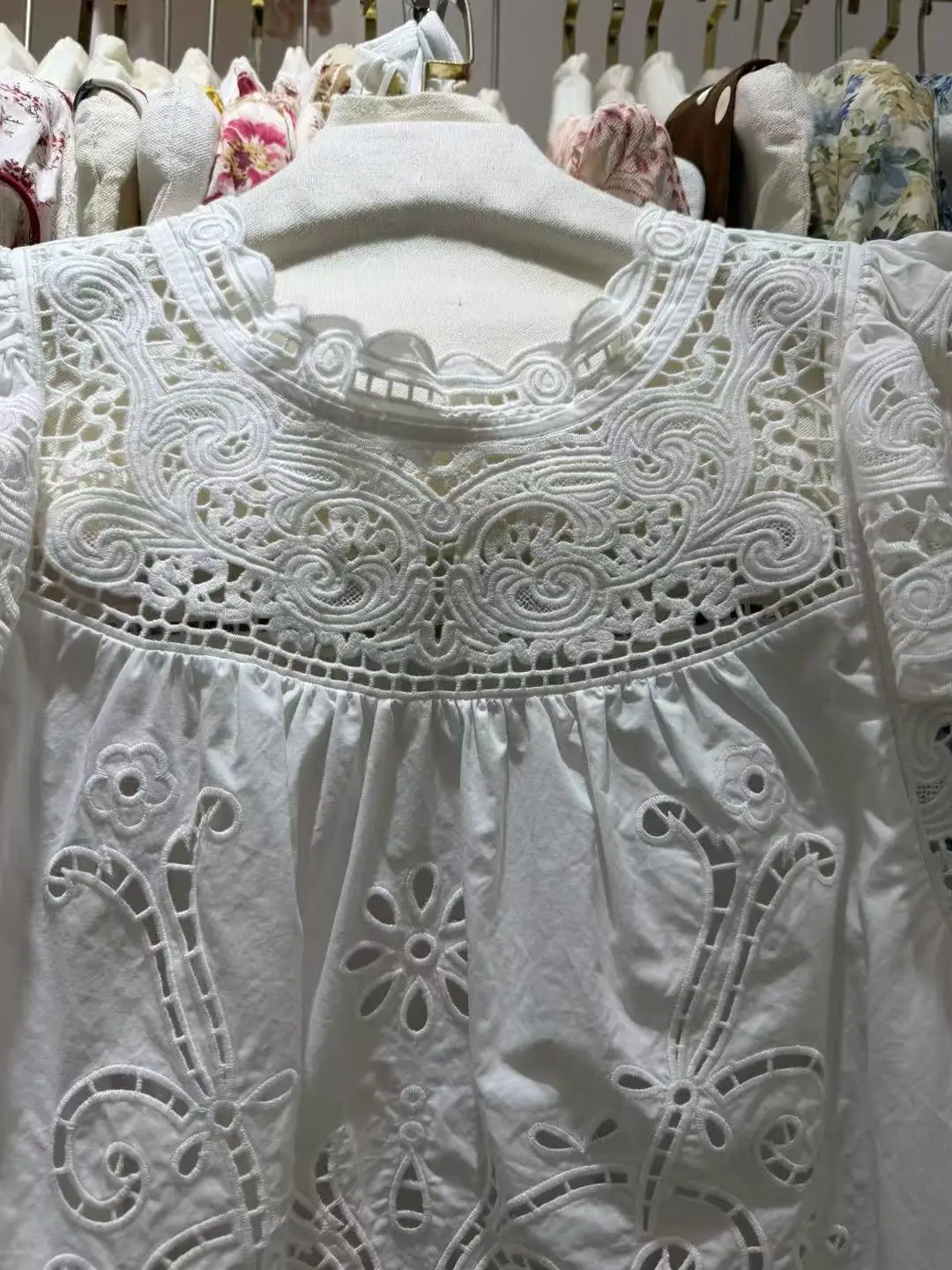 Hook Flower Hollow Women Cotton Shirt Summer 2026 Round Neck Flying Sleeve Casual White Blouse Tops - view 4
