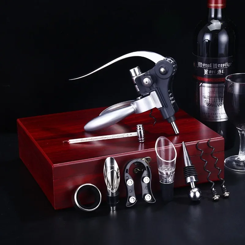 

Stainless Steel Wine Opener Tools Set for Professional Bottle Opener with Wood Gift Box Pourer Stopper Foil Cutter Drip Ring Kit