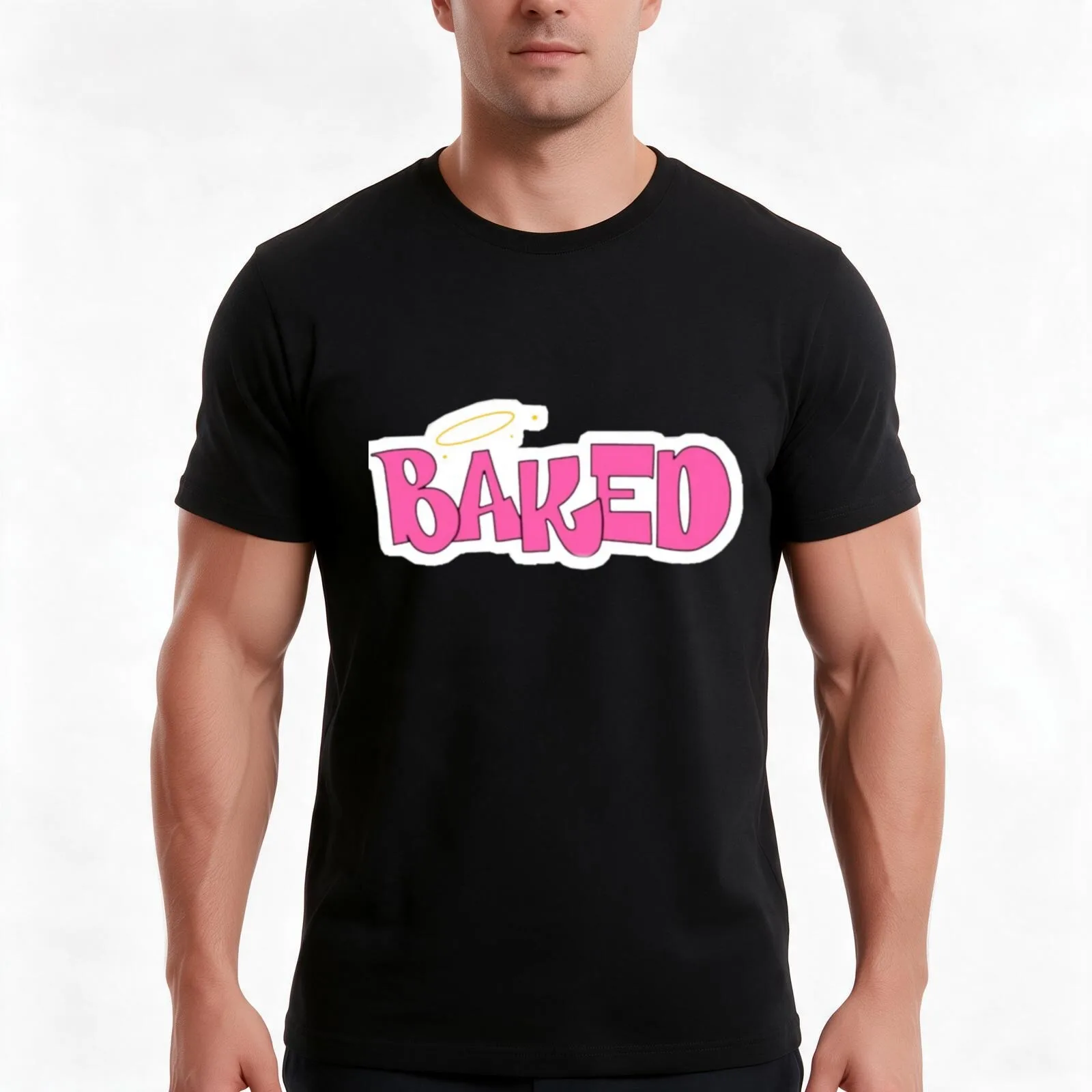 baked T-Shirt, Summer Casual Cotton Tee, Oversized Streetwear Tops, Vintage Graphic Print, Loose Fit Short Sleeve, 100% Cotton