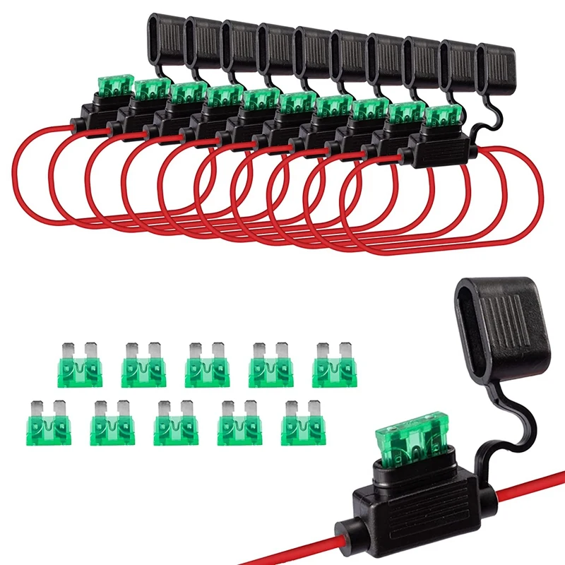Адаптер плавкого предохранителя 12V-DC ATC/ATO 12 AWG стандартный держатель плавкого предохранителя 10 шт. водонепроницаемый предохранитель для автомобиля 1-30 А