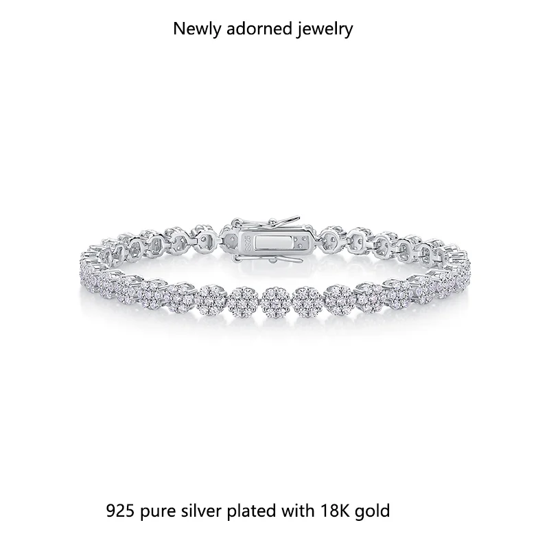 

Европейский и американский экспортный теннисный браслет, чистое серебро S925, гипоаллергенный D-цветный муассанит, гальваническое белое золото 18 карат.