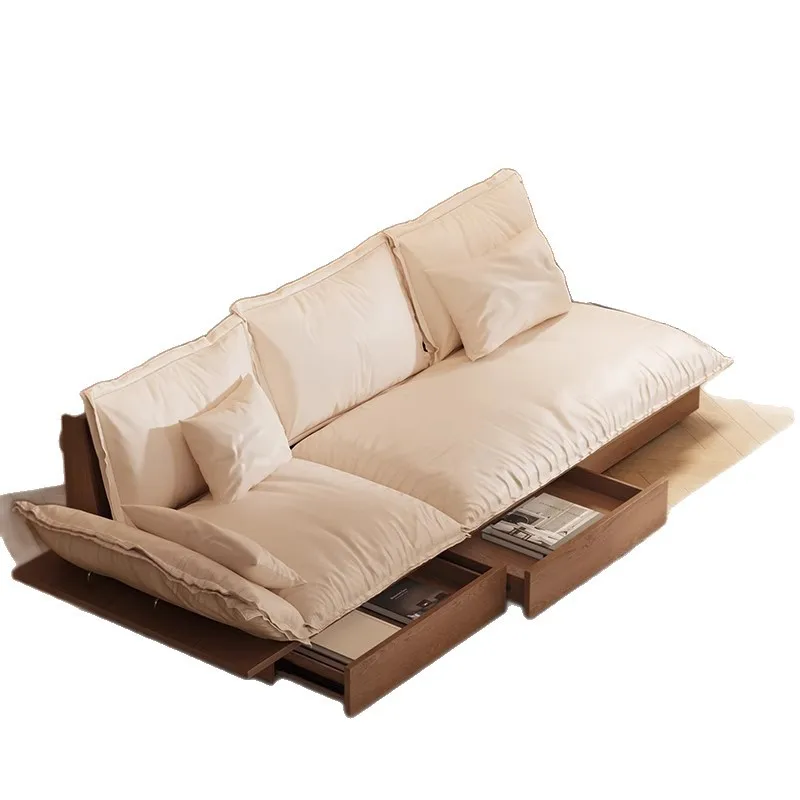 A*-Modern visual solid wood fabric sailing sofa coffee table combination set small apartment wabi sabi living room home new
