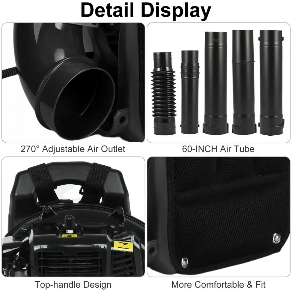 52CC Gas Powered Backpack Leaf Blower, 550CFM 2-Stroke 1.7HP Snow Leaf Blower for Lawn Care Yard Dust Debris Cleaning