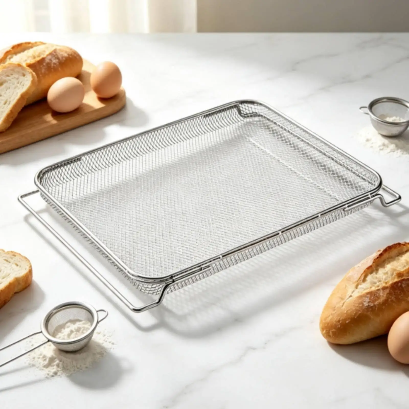 DT200 Air Fryer Baking Rack Stainless Steel Wire Mesh Tray Raised Edge for Small Ingredients Compact Oven Insert