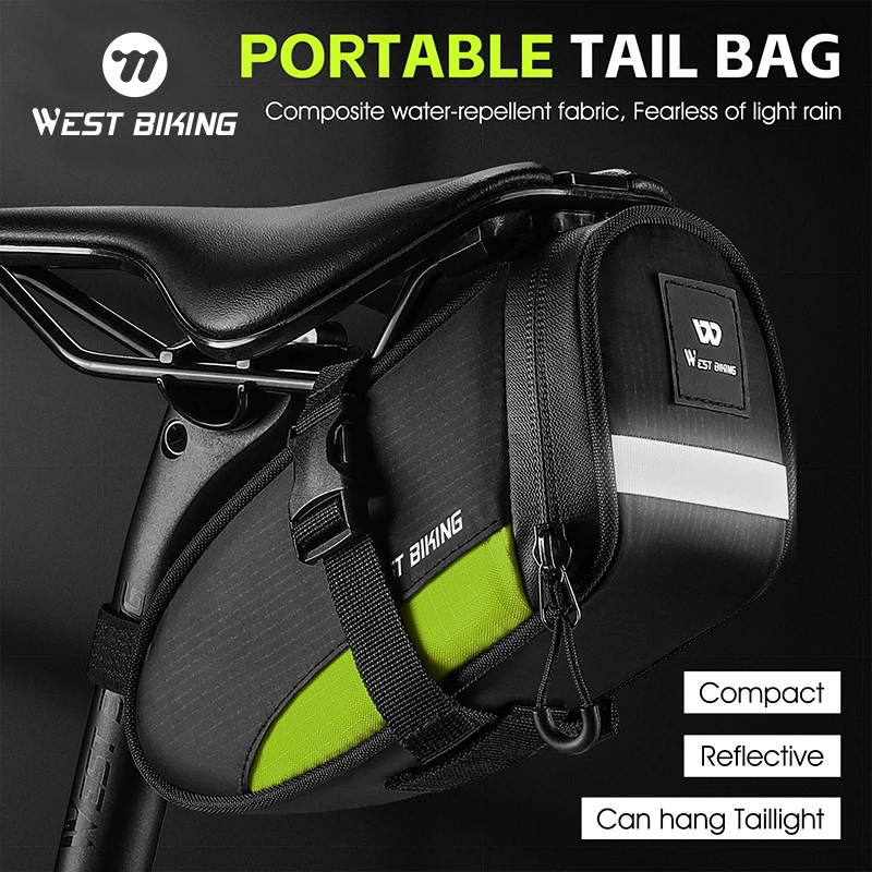 

WEST BIKING Cycling Bag Waterproof Road Bike Riding Saddle Bag 1.2L Reflective Pack With Taillight Bicycle Safety Warning