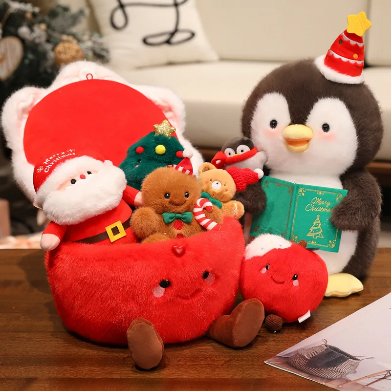 Cute Merry Christmas Plush Toy Holiday Gift Stuffed Soft Santa Claus Gingerbread Man Sock Bell Small Christmas Tree Home Decor