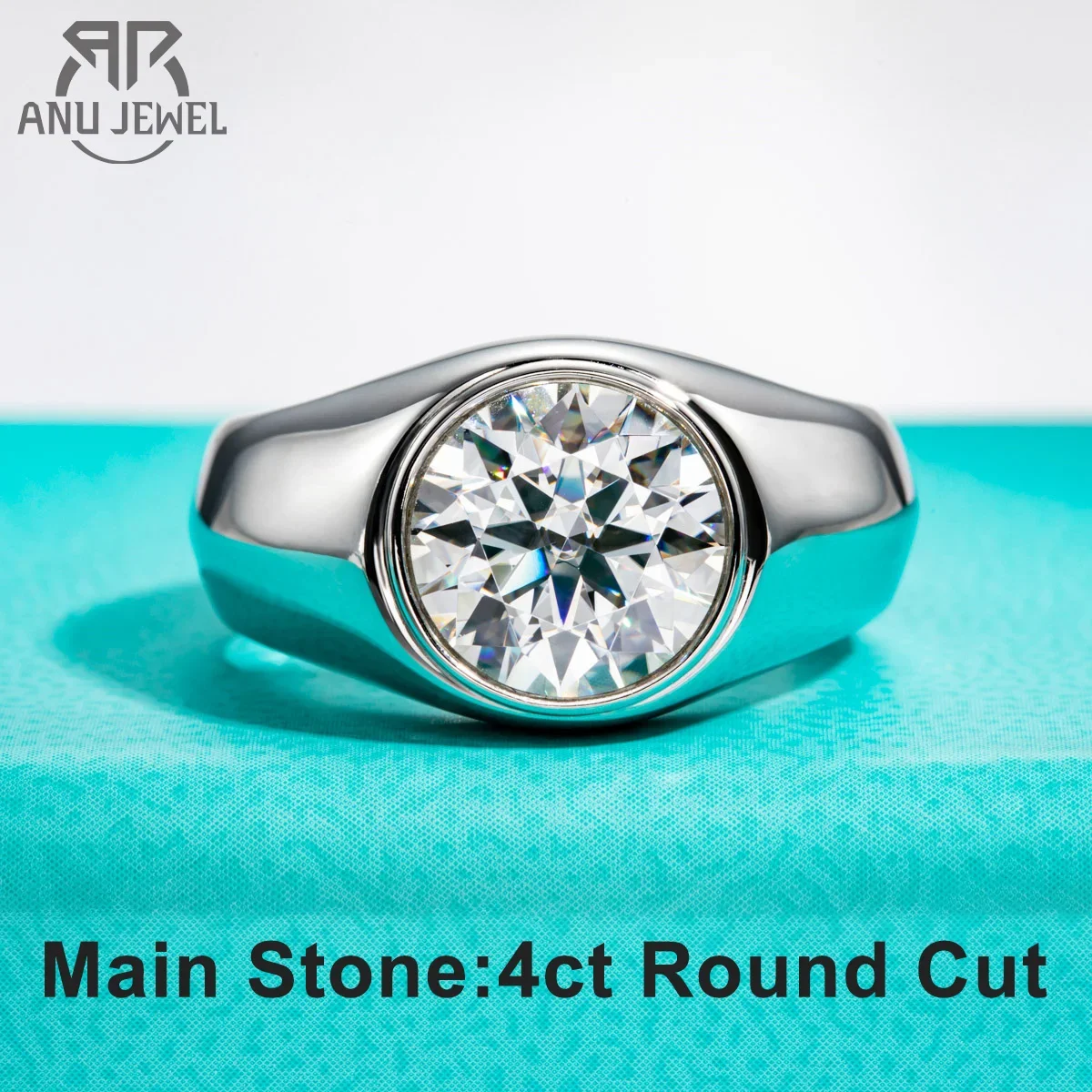

AnuJewel 4ct D Color Moissanite Men Rings 18K Gold Plated Silver Engagement Bezel Rings For Men Factory Jewelry Wholesale