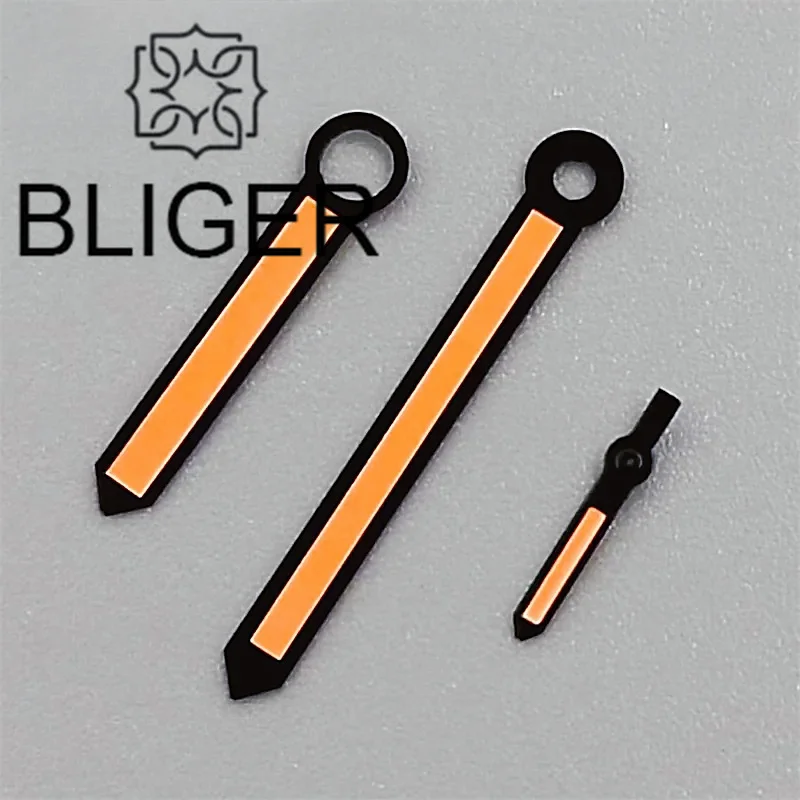 BLIGER Watch Hands Black Edge Orange Painting With Green Lume Fit ST3600 Series Movement For Men's Watch Replacement Watch Parts