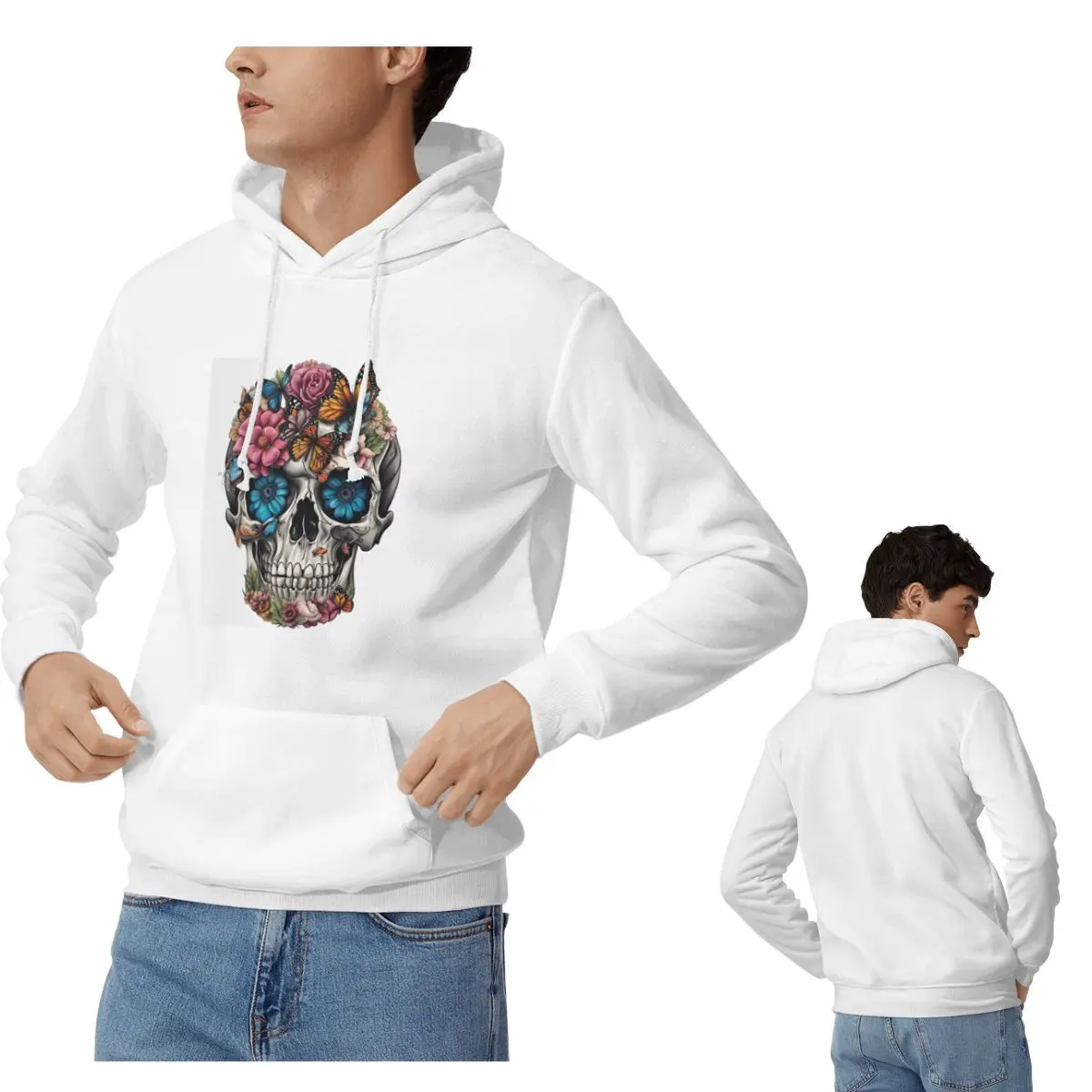 

Толстовки с сахарным черепом и цветочным принтом для мужчин и женщин, повседневный пуловер, модный пуловер с длинным рукавом и капюшоном, осень-зима