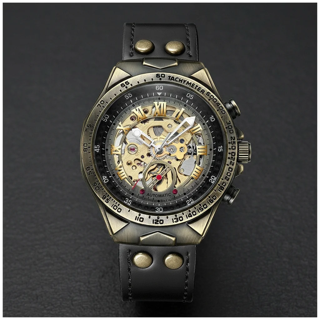 Men's Retro Automatic Mechanical Watch Bronze Fashion Casual Metal Case Watch Gift for Friend