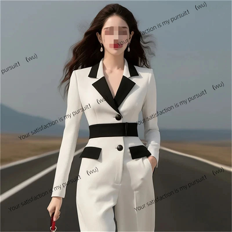 

Новинка 2023 года, высококачественный прямой комбинезон с высокой талией для похудения, модный комбинезон контрастного цвета для женщин, весенне-осенние брюки